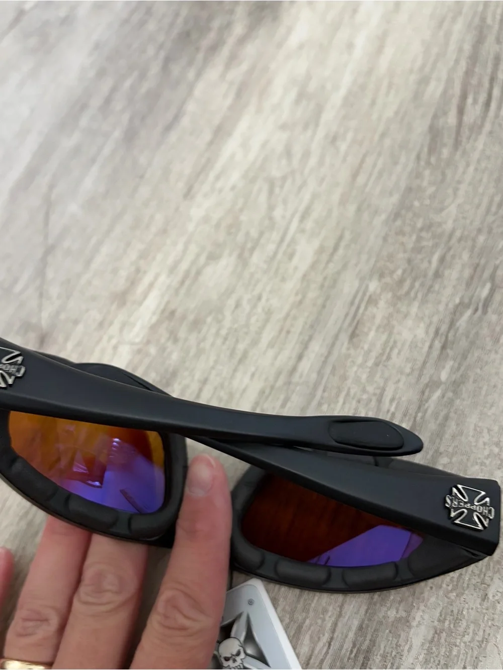 Choppers Padded Wrap Around Motorcycle Sunglasses Amber Lens Biker Moto New